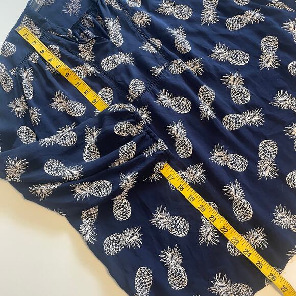 LOFT Navy Pineapple Top Womens Large Ladder Lace Novelty Popover Blouse - Picture 7 of 7